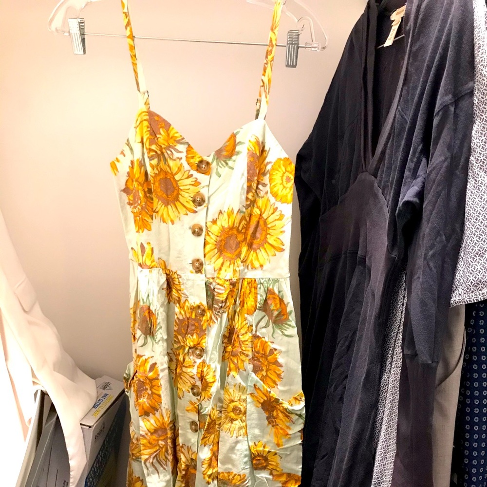 Linen print sunflower dress